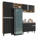Ver imagem 1 de Cozinha Modulada 230cm 4 Peças Balcão e Aéreo Vanessa Amêndoa/preto - Ajl Móveis