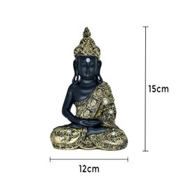 Buda Pedra 30cm Gesso Preto Ouro - 2