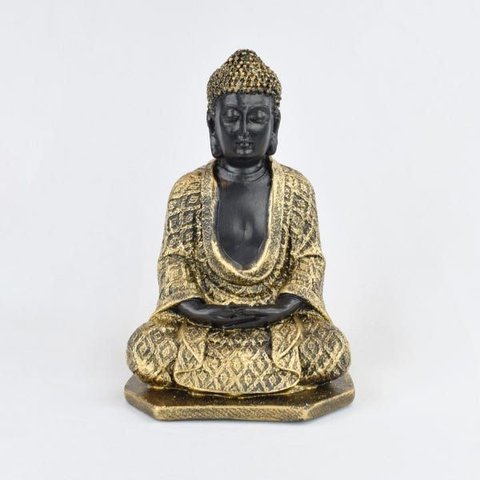Buda Meditação 20cm Médio Homem Gesso Preto/ouro