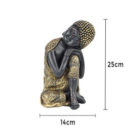 Buda Ajoelhado 25cm Gesso Preto/ouro - 2