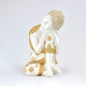 Buda Ajoelhado 25cm Gesso Perolizado