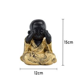 Trio de Buda Gordinho 15cm Gesso Preto/ouro - 7