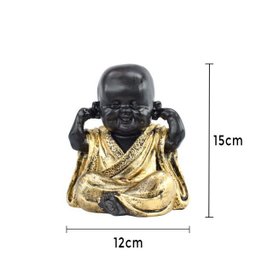 Trio de Buda Gordinho 15cm Gesso Preto/ouro - 6