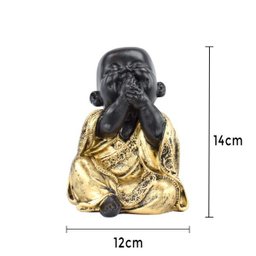 Trio de Buda Gordinho 15cm Gesso Preto/ouro - 8