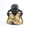 Trio de Buda Gordinho 15cm Gesso Preto/ouro - 3