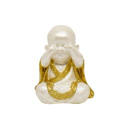 Trio de Buda Gordinho 15cm Gesso Perolizado - 2