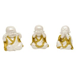 Trio de Buda Gordinho 15cm Gesso Perolizado - 1