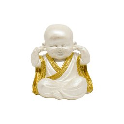 Trio de Buda Gordinho 15cm Gesso Perolizado - 3