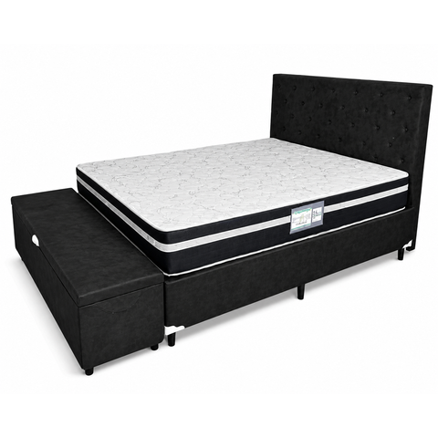 Kit Cama Box Casal Baú 1,38x1,88 com Cabeceira e Recamier - Preto