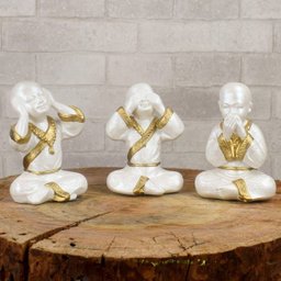 Trio de Buda 15cm Médio Gesso Perolizado - 5