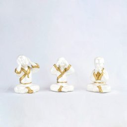 Trio de Buda 15cm Médio Gesso Perolizado - 1