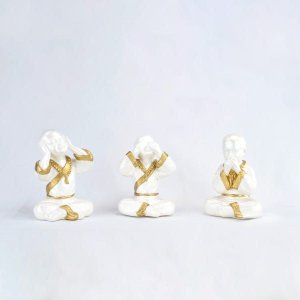 Trio de Buda 15cm Médio Gesso Perolizado