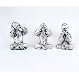 Trio de Buda 15cm Médio Gesso Prata - 1