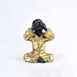 Trio de Buda 15cm Médio Gesso Preto/ouro - 3