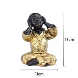 Trio de Buda 15cm Médio Gesso Preto/ouro - 6