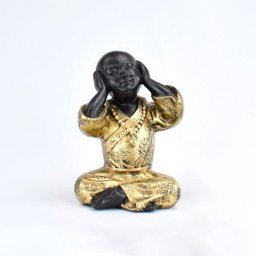 Trio de Buda 15cm Médio Gesso Preto/ouro - 4