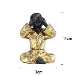Trio de Buda 15cm Médio Gesso Preto/ouro - 8