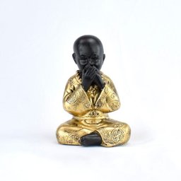 Trio de Buda 15cm Médio Gesso Preto/ouro - 2