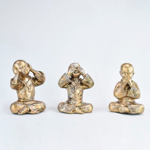 Trio de Buda 15cm Médio Gesso Ferro