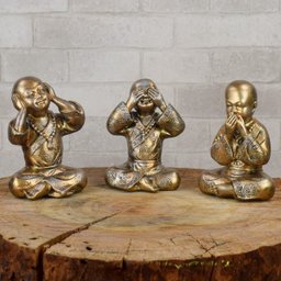 Trio de Buda 15cm Médio Gesso Ferro - 5