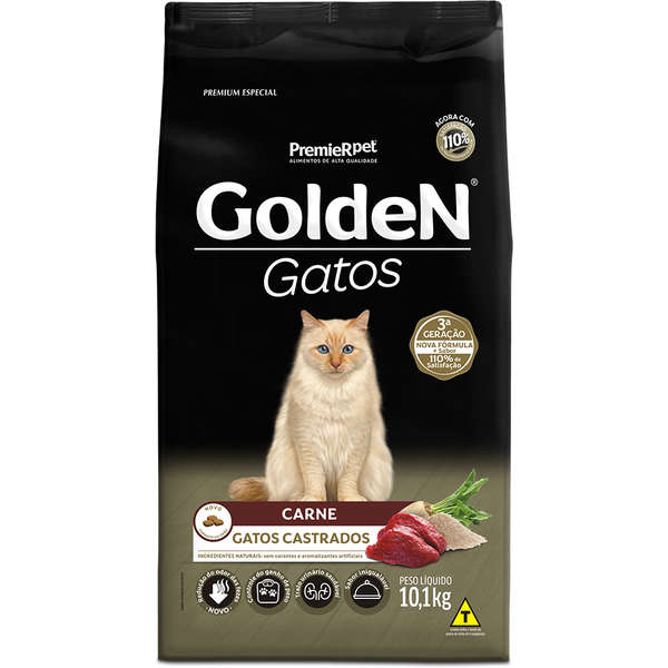 Ração Golden Gatos Adultos Castrados Carne 10kg - 2