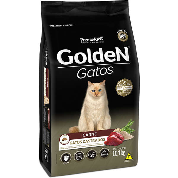 Ração Golden Gatos Adultos Castrados Carne 10kg