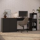 Ver imagem 1 de Conjunto de Escritório 3 Peças Noruega Office Mesa Armário e Aparador - Via Nossa - Preto e Cedro