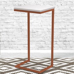Mesa Lateral para Sofá Base Bronze Tampo de Madeira Branco - 2