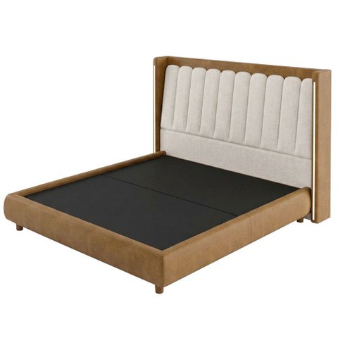 Cama King Japonesa Firenze com Cabeceira Mira Corano Caramelo Linho Cru - Nexta Casa