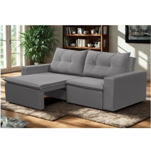 Sofá Retrátil 2 Lugares 1,80m Londres Suede Cinza Mirra Decor