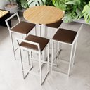 Ver imagem 1 de Conjunto Mesa Alta Bistrô Redonda Pinus 4 Cadeiras Estofado Industrial White Don Castro