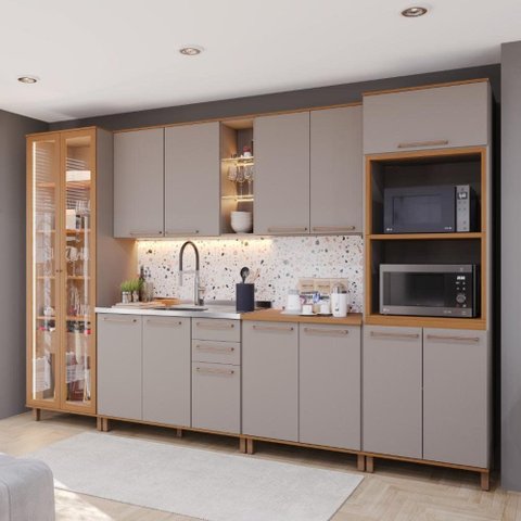Armário de Cozinha Modulada Completa Fidelitá Berlim 6 Peças 340cm 14 Portas 3 Gavetas sem Tampo