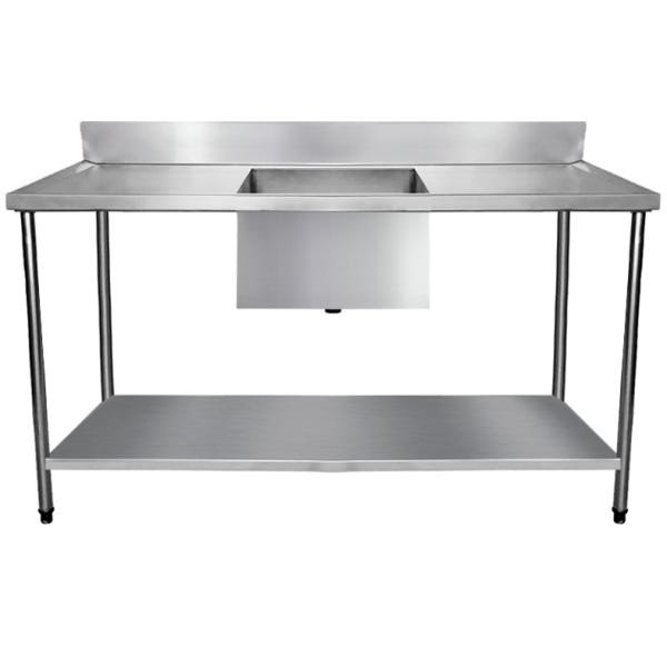 Mesa Pia Aço Inox Industrial com Paneleiro e Uma Cuba 50x40x25cm Cent