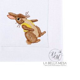 Guardanapo Linho Ponto Ajour Bordado Coelho Amarelo 50x50 cm - 4