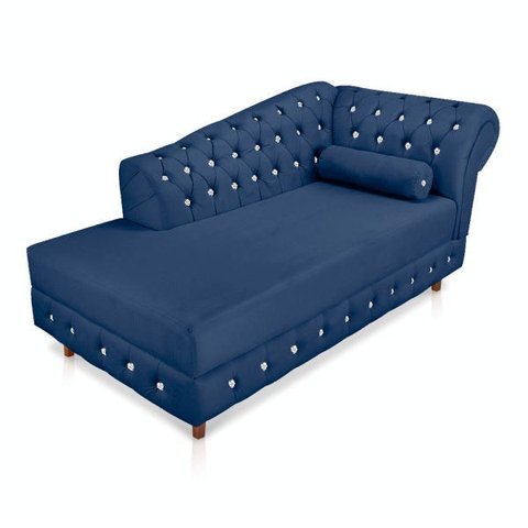 Divã Chesterfield 1,65M Capitonado com Strass Suede Azul Marinho - D'Rossi