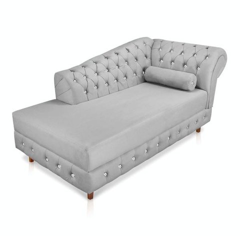 Divã Chesterfield 1,65M Capitonado com Strass Suede Cinza - D'Rossi