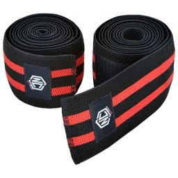 Faixa Elástica de Joelho - Preto com Vermelho - com Velcro Unico - 2 Faixa Elástica de Joelho - Preto com Vermelho - com Velcro Unico - 2