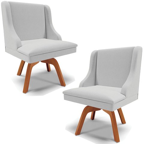 Kit 2 Cadeiras Decorativas Sala de Jantar Base Giratória de Madeira Firenze Linho Cinza/Natural G19 