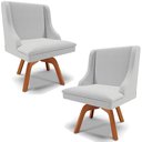 Ver imagem 1 de Kit 2 Cadeiras Decorativas Sala de Jantar Base Giratória de Madeira Firenze Linho Cinza/Natural G19