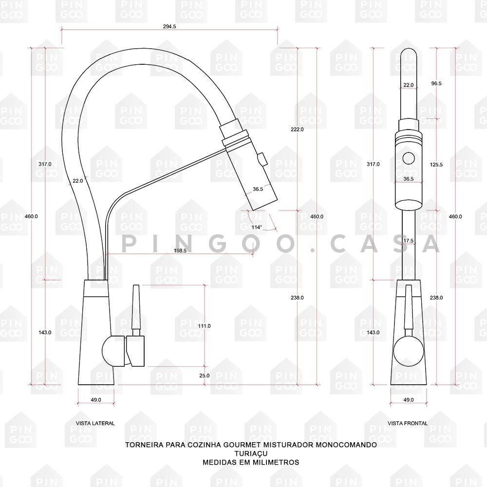 Torneira Para Cozinha Gourmet Misturador Monocomando Turiaçu Pingoo.casa - Preto - 5