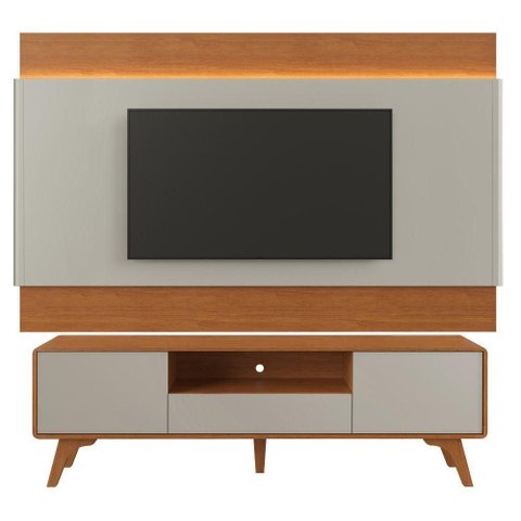 Painel e Rack para TV 65" 225cm MDF com Gaveta Off White Mavaular Móveis