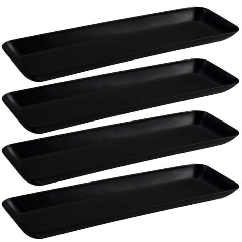 Kit 4 Petisqueiras Retangulares Prato de Petisco Coza Grande Preto