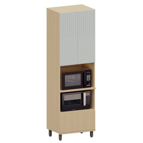 Paneleiro Torre Quente 2 Portas 1 Gaveta Aurora - Pet Cinza Cristal/cinza Cristal