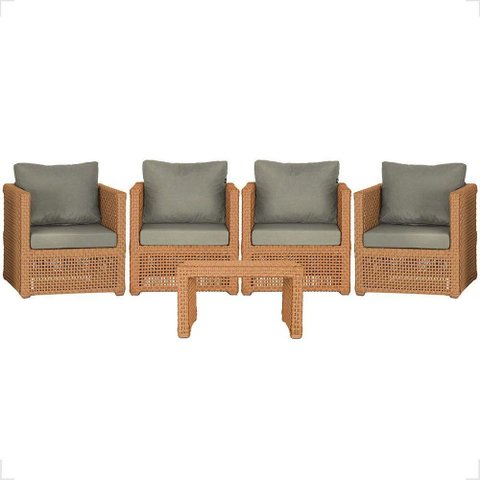 Mesa e 4 Poltronas Madri Corda Náutica Estofado 8 Trama Terra Cota