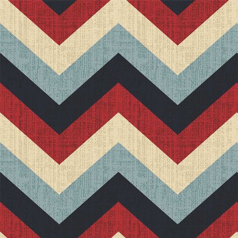 Papel de Parede Chevron Bege, Azul e Vermelho - 3,00x0,50m