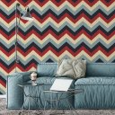 Ver imagem 2 de Papel de Parede Chevron Bege, Azul e Vermelho - 3,00x0,50m