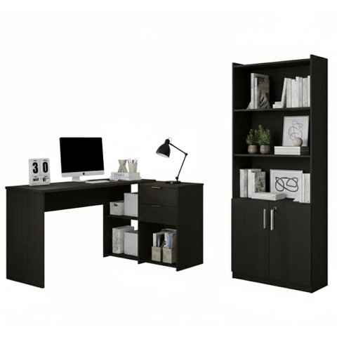 Conjunto para Escritorio com Mesa em L Nt2060 e Armário Multiuso Preto Notável Móveis