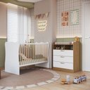 Ver imagem 1 de Quarto Infantil com Cômoda 3 Gavetas e Berço Branco/Mel