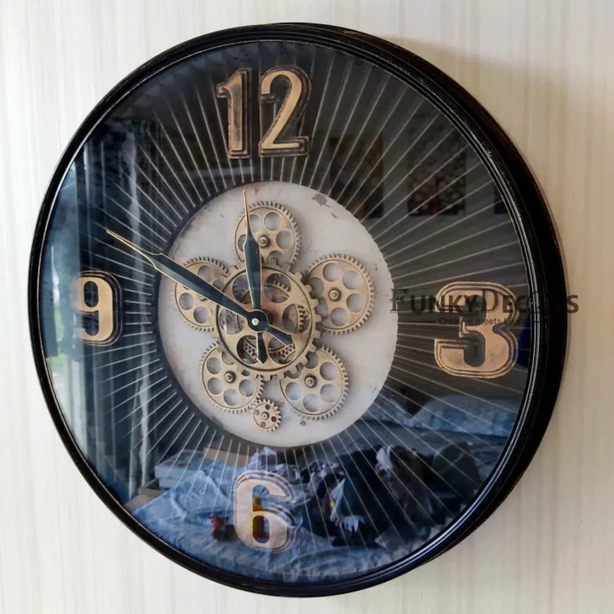 Relógio de Parede 3d Industrial Preto com Dourado 51cm - 2