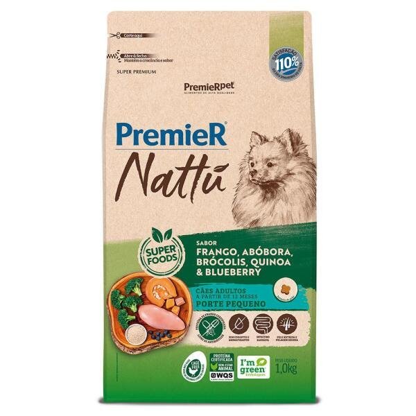 Ração Premier Nattu Cães Adultos P Frango E Abobora 1Kg